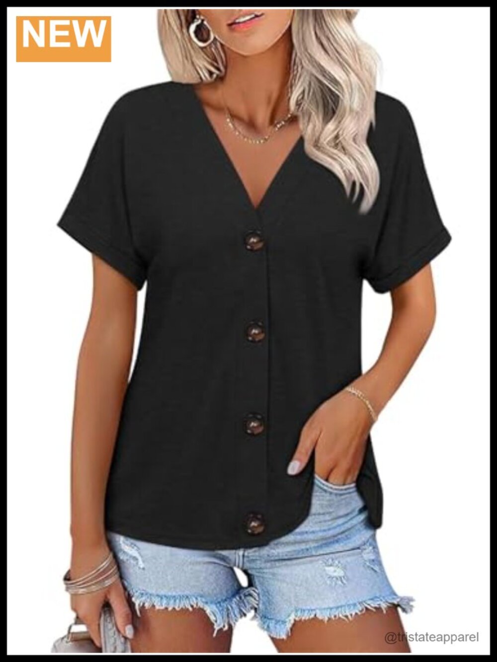Women's Short Sleeve Button Down Top V Neck Summer Shirt